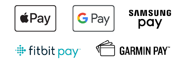 Apple Pay, Google Pay, Samsung Pay, Fitbit Pay, Garmin Pay